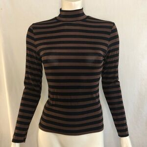 Y2K vintage women’s striped black and bronze brown mock neck long sleeve small